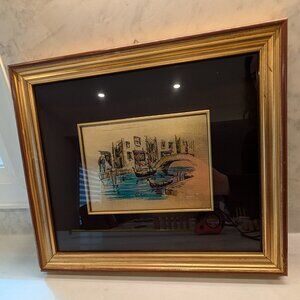 Vintage Italian Picture of Venice on Gold Leaf